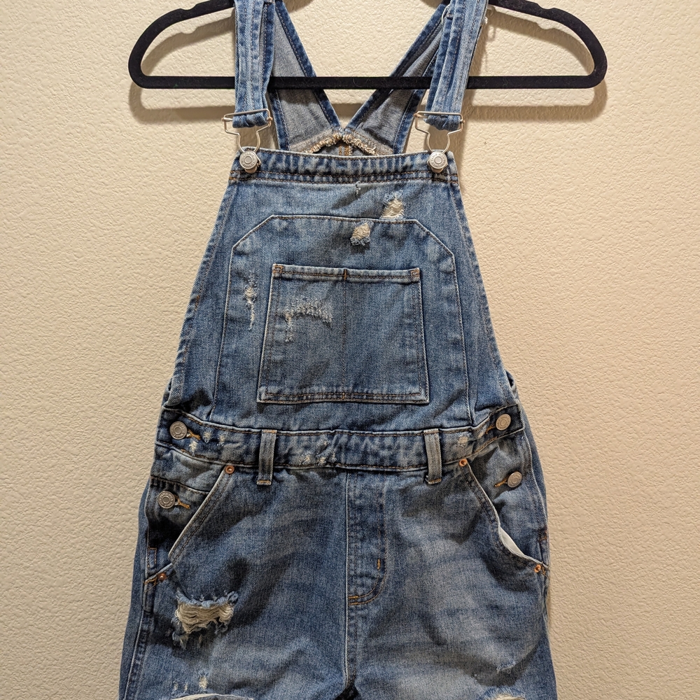 Distressed Denim Overalls